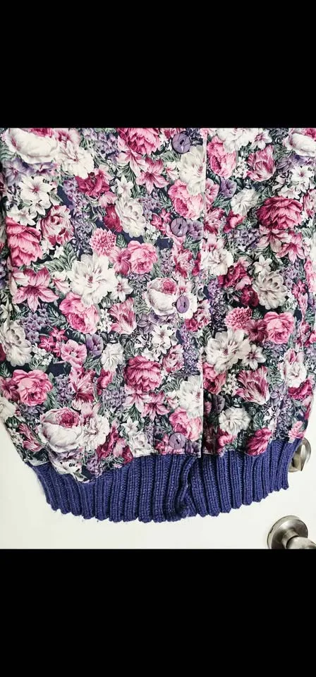 Vintage Quilted Floral Blue Knit Cardigan Sweater image indicator(4)