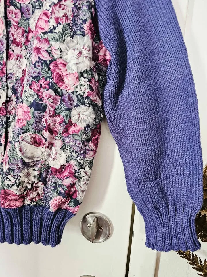 Vintage Quilted Floral Blue Knit Cardigan Sweater image indicator(6)