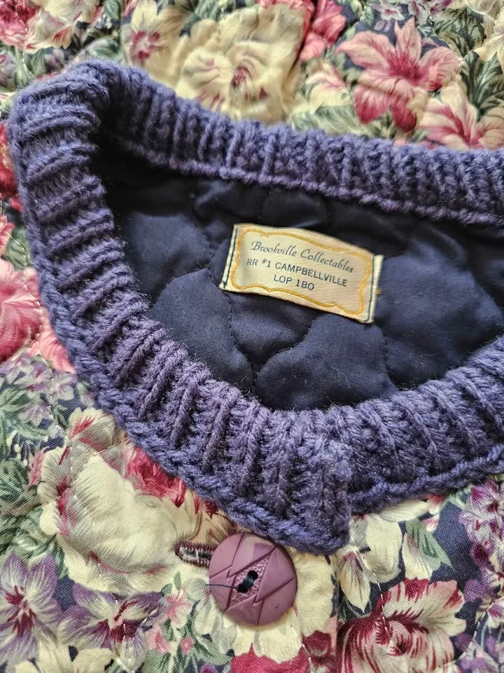 Vintage Quilted Floral Blue Knit Cardigan Sweater image indicator(10)