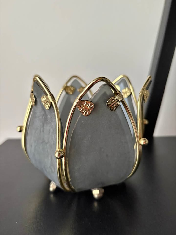 Vintage Partylite Water Lily Votive Lotus Brass Tone Gray