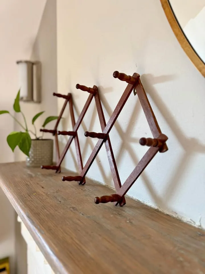 Vintage Wooden Accordion Peg Rack | Expandable Wall Hanger | Boh