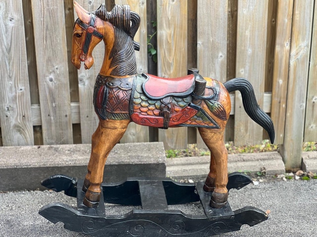 Handcarved Vintage Solid Wood Rocking Horse