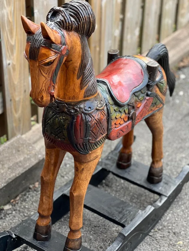 Handcarved Vintage Solid Wood Rocking Horse image indicator(3)