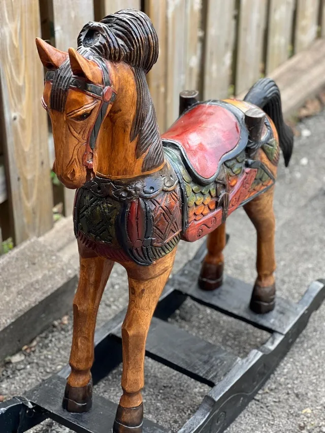 Handcarved Vintage Solid Wood Rocking Horse image indicator(4)