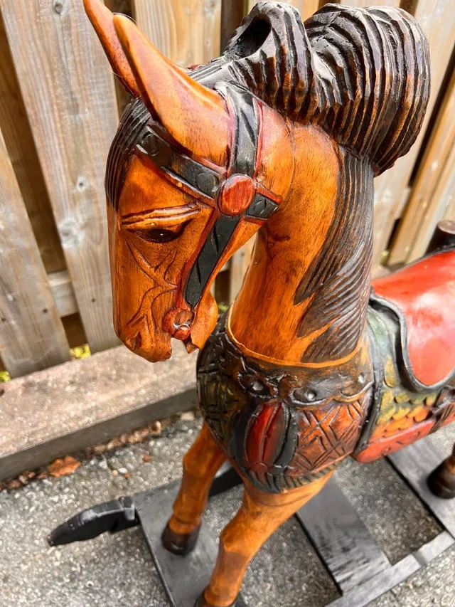 Handcarved Vintage Solid Wood Rocking Horse image indicator(8)