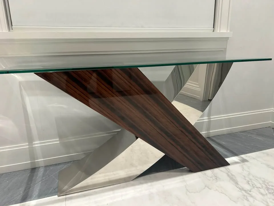 Console stainless and wood base and glass top image indicator(3)