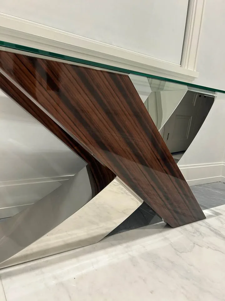 Console stainless and wood base and glass top image indicator(4)