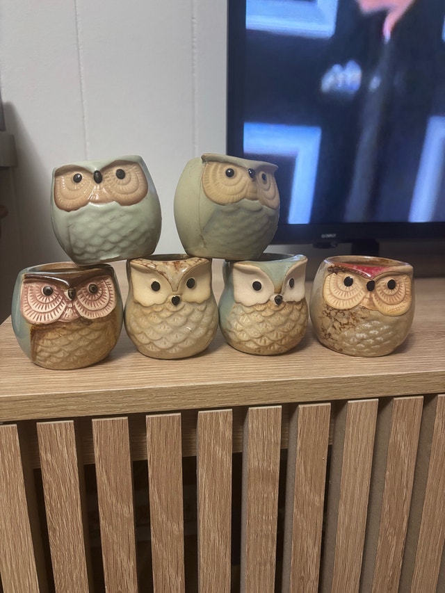 Set of Ceramic Owl Planters