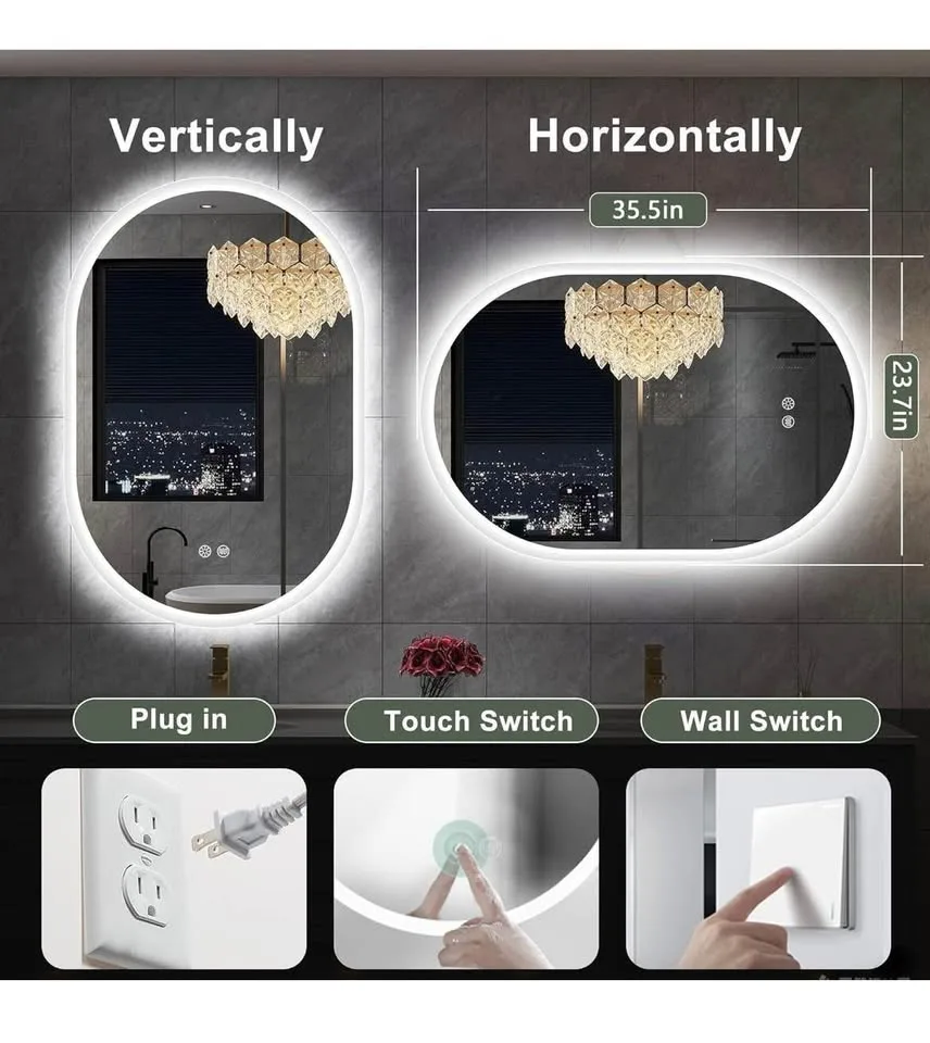 S·BAGNO 24''x36'' Oval LED Bathroom Mirror with Lights image indicator(2)