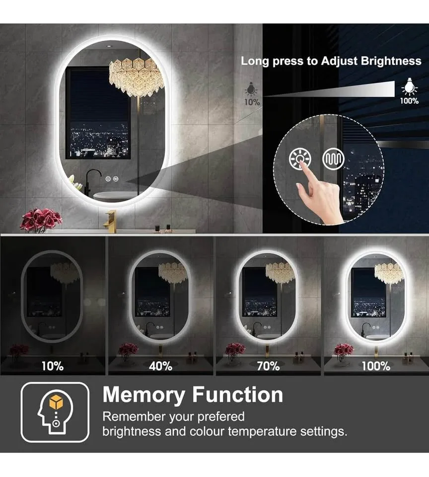 S·BAGNO 24''x36'' Oval LED Bathroom Mirror with Lights image indicator(4)