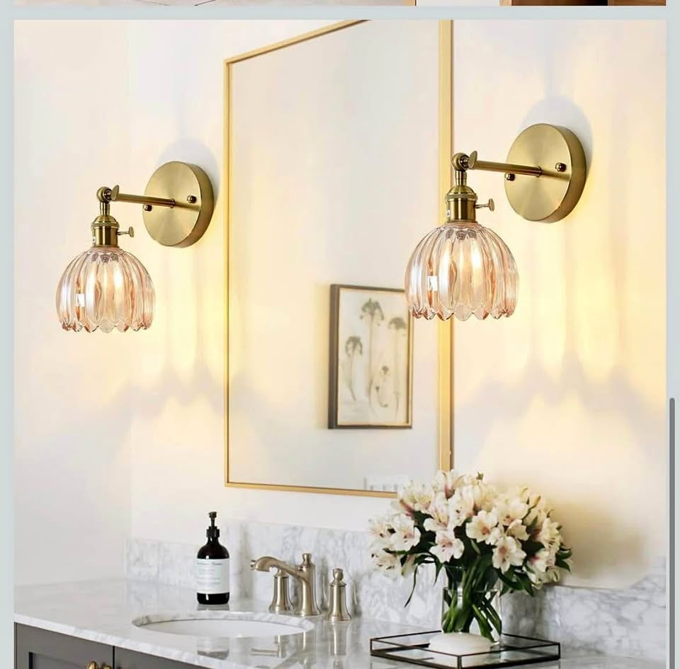 Vintage Wall Sconces with Amber Tulip Glass Lampshade