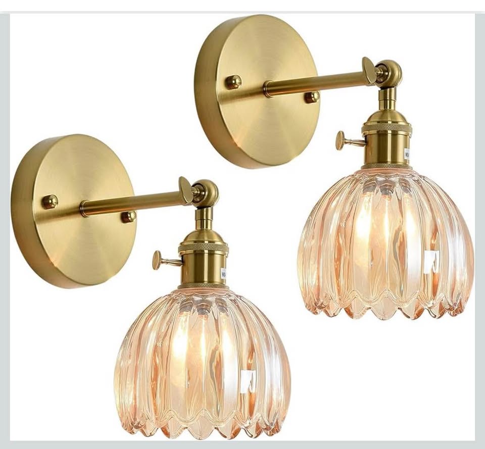Vintage Wall Sconces with Amber Tulip Glass Lampshade - photo 2