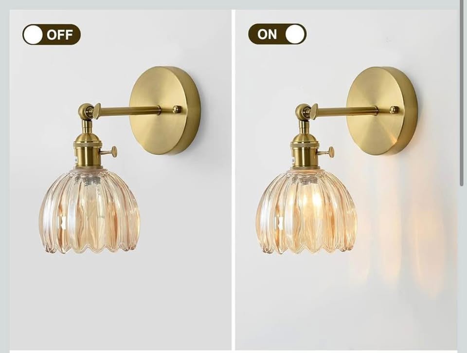 Vintage Wall Sconces with Amber Tulip Glass Lampshade - photo 5
