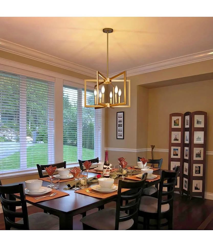 6-Light Gold Pendant Light, Modern Farmhouse Dining Room Light