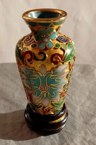 Chinese Cloisonne Enamel Gilded Vase 3 Inch - photo 2
