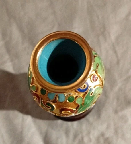 Chinese Cloisonne Enamel Gilded Vase 3 Inch - photo 3