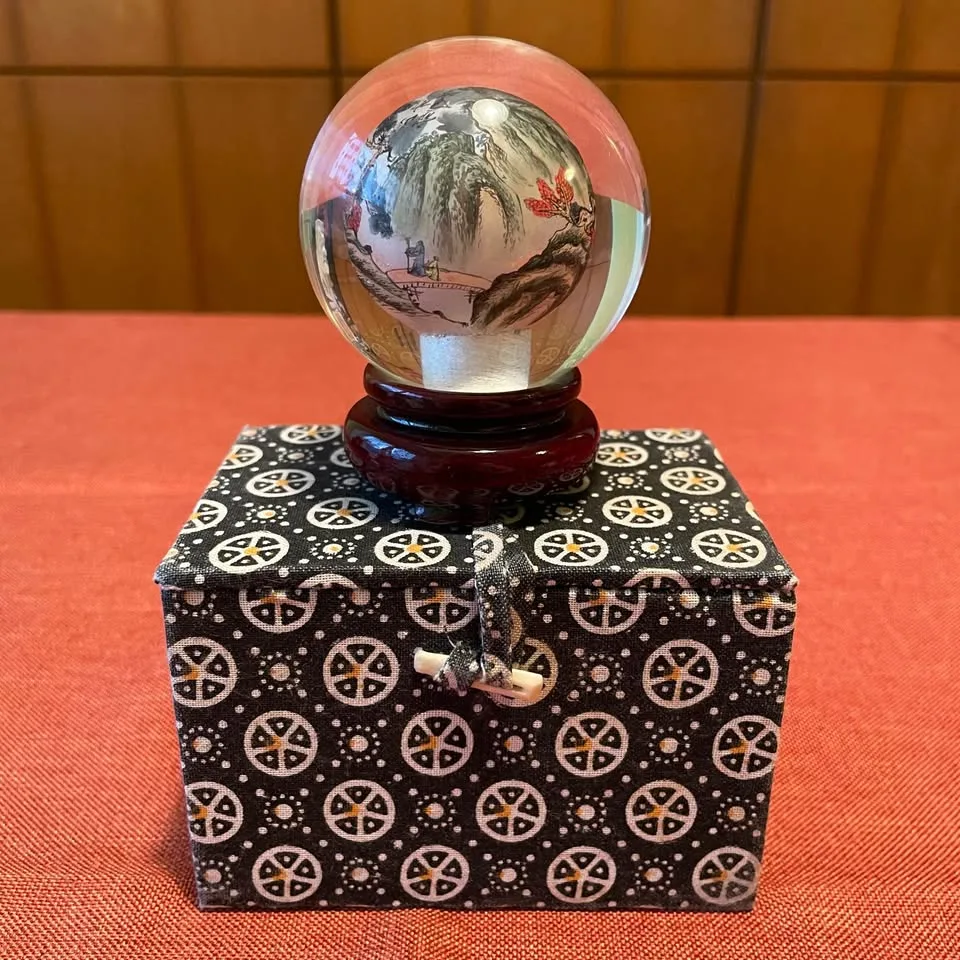 Vintage Chinese Reverse-Painted Art Glass Globe image indicator(2)