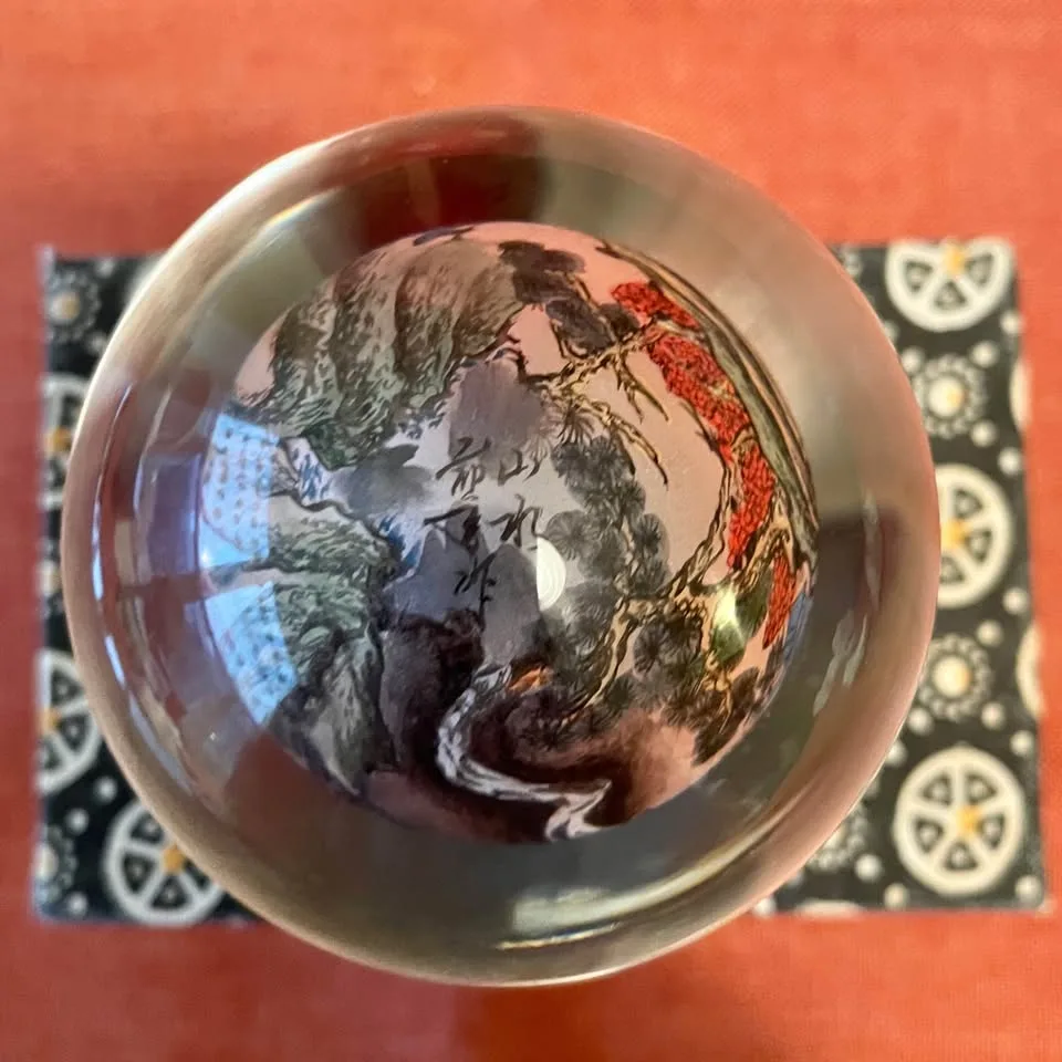 Vintage Chinese Reverse-Painted Art Glass Globe image indicator(6)