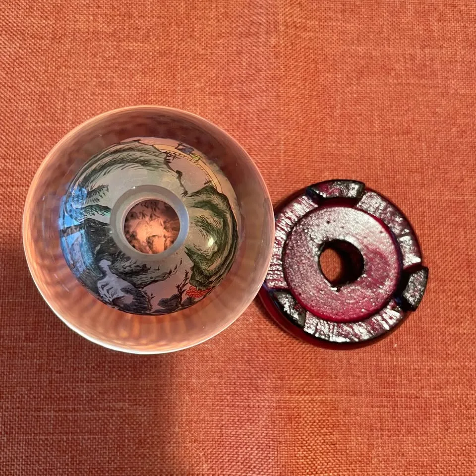 Vintage Chinese Reverse-Painted Art Glass Globe image indicator(8)