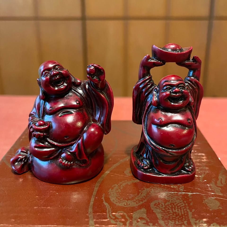 Mini Red Laughing Buddha Figurines – Set of 2