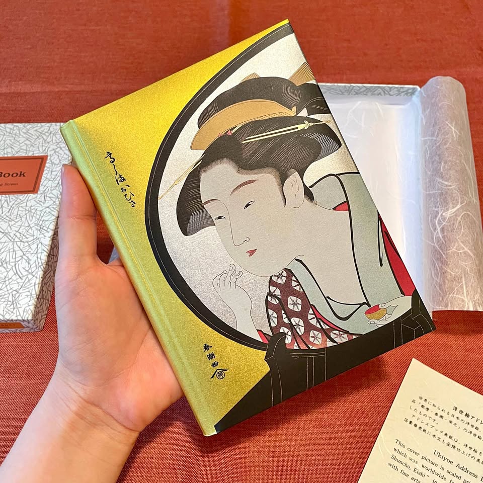 Japanese Ukiyo-e Address Book with Elegant Japanese Art Print