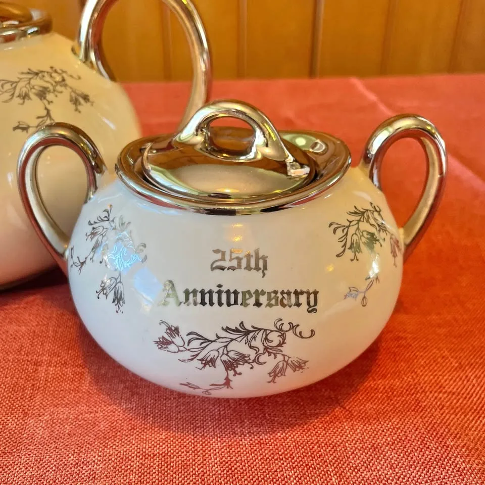 Vintage✨ Pearl China Co Platinum Rose 22k Teapot Set image indicator(2)