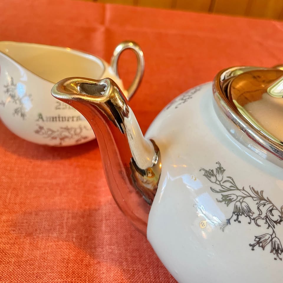 Vintage✨ Pearl China Co Platinum Rose 22k Teapot Set - photo 5
