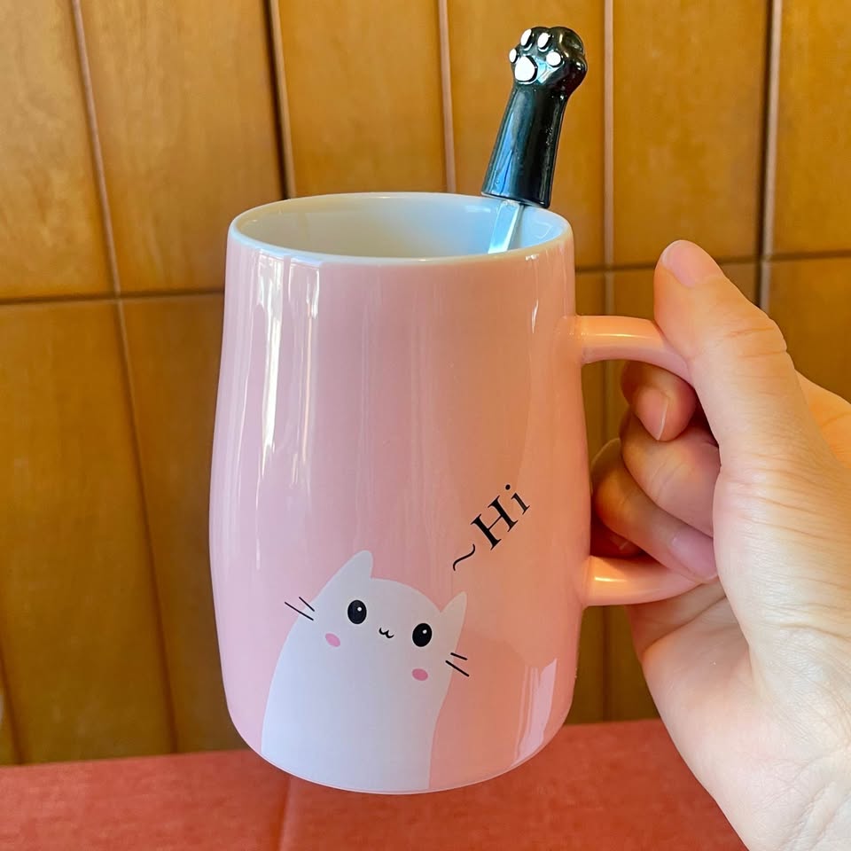 NEW✨Cute Pink Cat Mug with Lid and Paw Spoon - photo 2