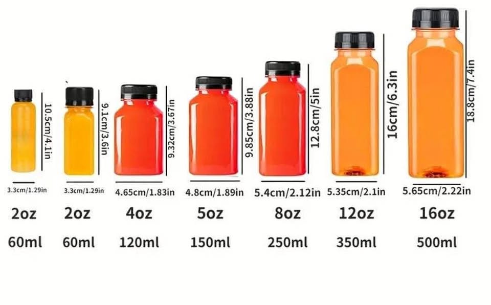 Plastic bottles for juice etc