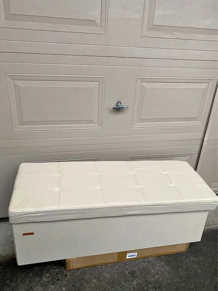 Cream White SONGMICS Storage Ottoman Bench Brand New thumbnail