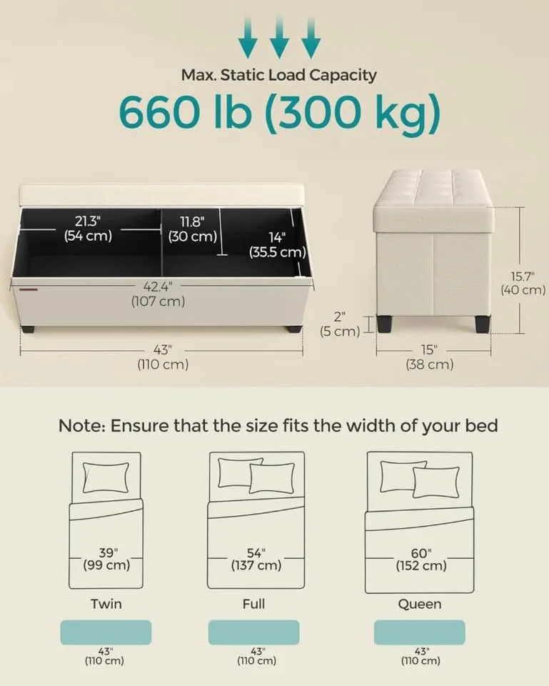 Cream White SONGMICS Storage Ottoman Bench Brand New image indicator(3)