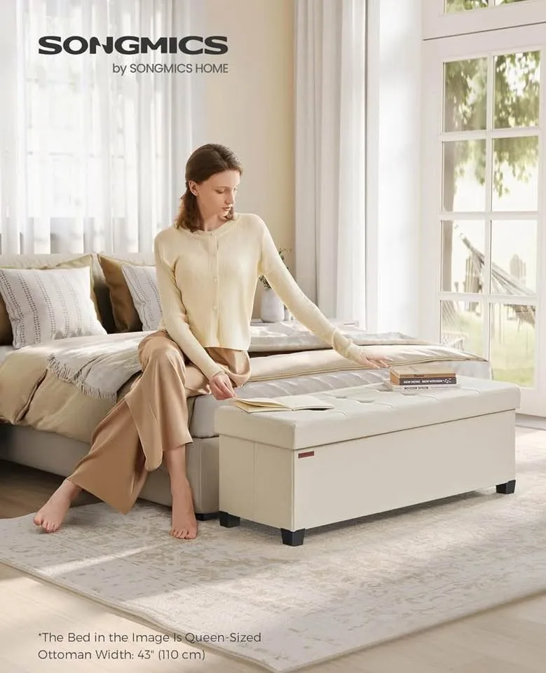 Cream White SONGMICS Storage Ottoman Bench Brand New image indicator(4)