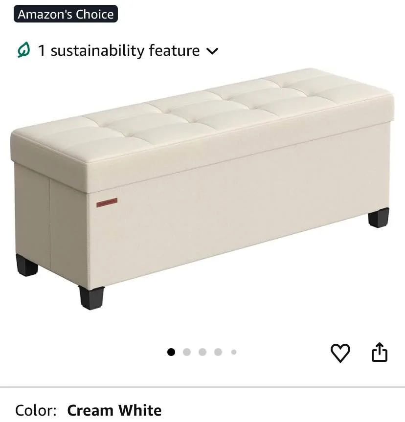 Cream White SONGMICS Storage Ottoman Bench Brand New image indicator(5)