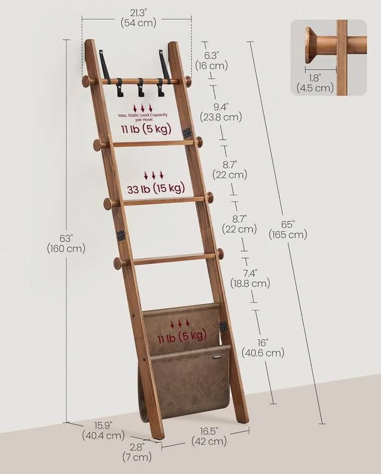 VASAGLE 5-Tier Blanket Ladder – Stylish, Functional, Farmhouse C image indicator(2)