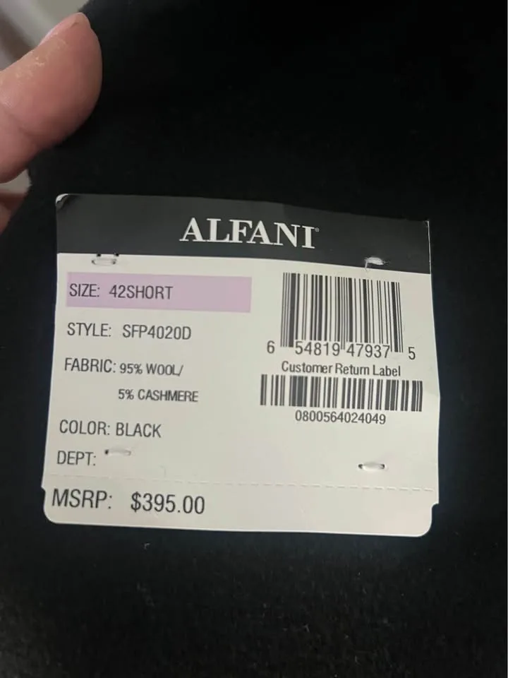 Alfani Black Men's Wool / Cashmere Long coat size 42 Short image indicator(5)