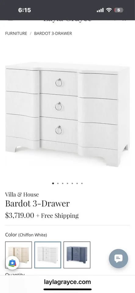 Villa & House Bardot 3-Drawer Dresser --- Like New image indicator(5)