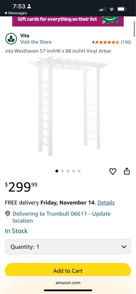 Vinyl Arbor trellis 2 years old 57" w x 88"H image indicator(4)