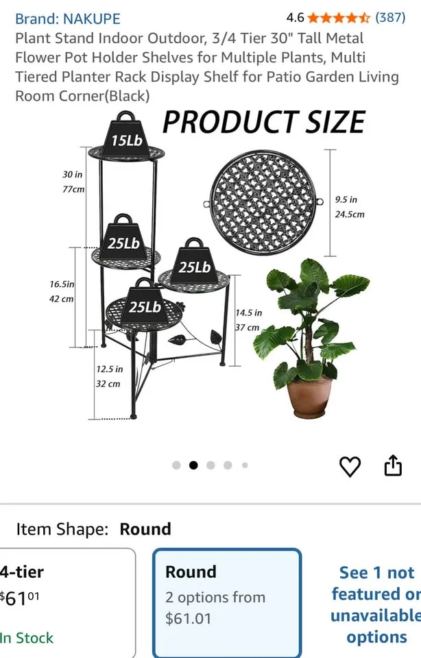 New 3/4 Tier 30" Tall Metal Flower / Plant Stand image indicator(3)