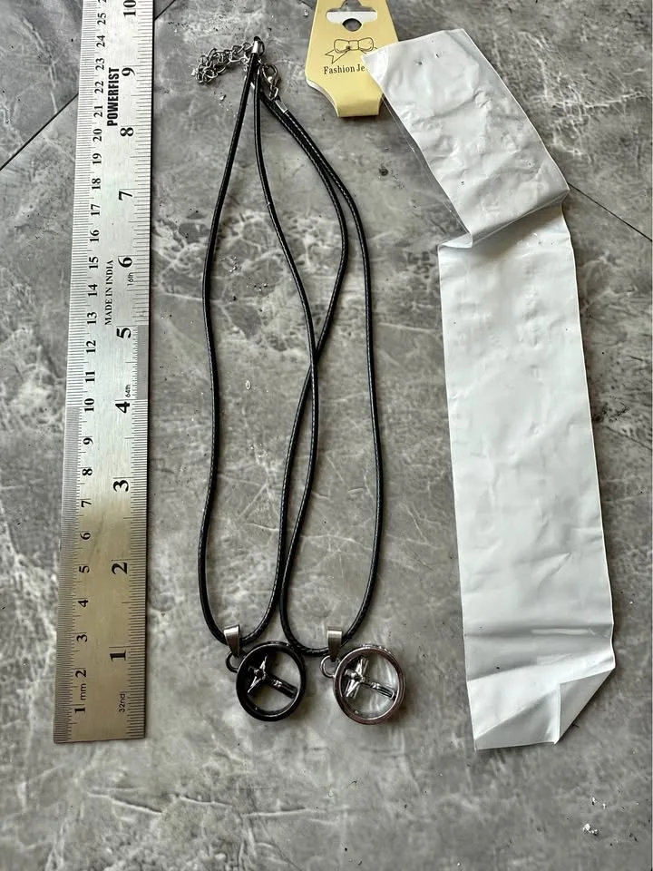 Neclace unisex learher and metal - set of two thumbnail