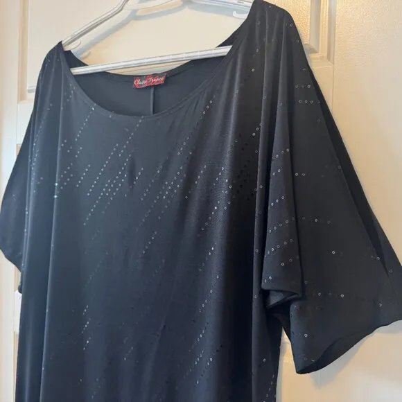 90s Black Sequin Shift Claire France Party Dress – 2X image indicator(2)