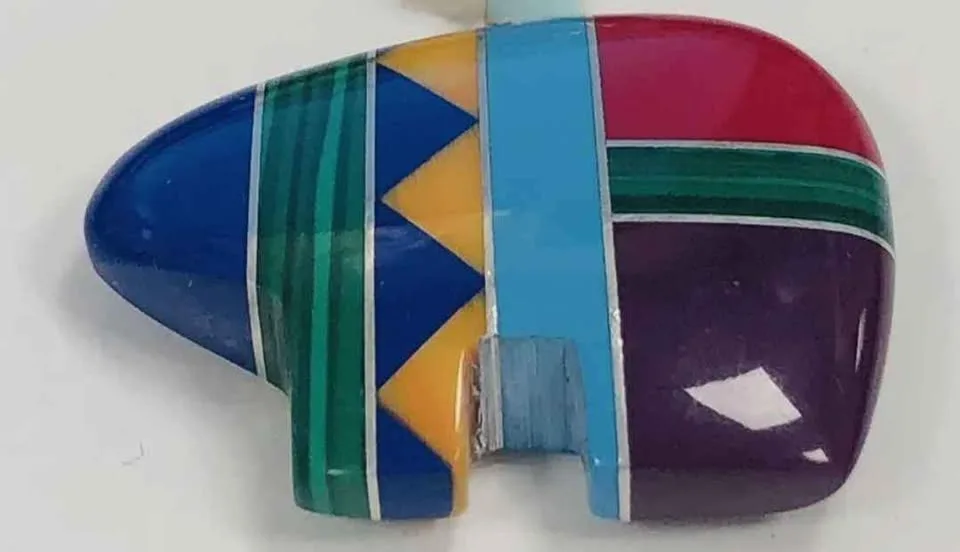 Zuni Fetish Silver and gemstone Inlay Totem Bear image indicator(2)