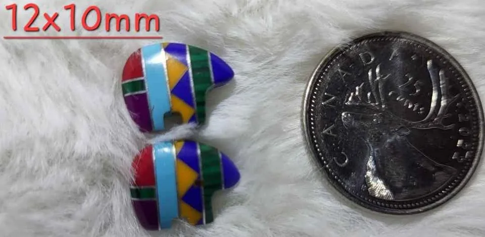 Zuni Fetish Silver and gemstone Inlay Totem Bear image indicator(4)