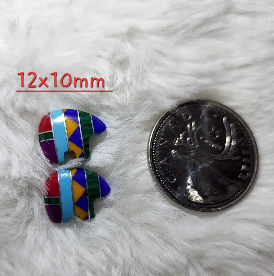 Zuni Fetish Silver and gemstone Inlay Totem Bear image indicator(6)