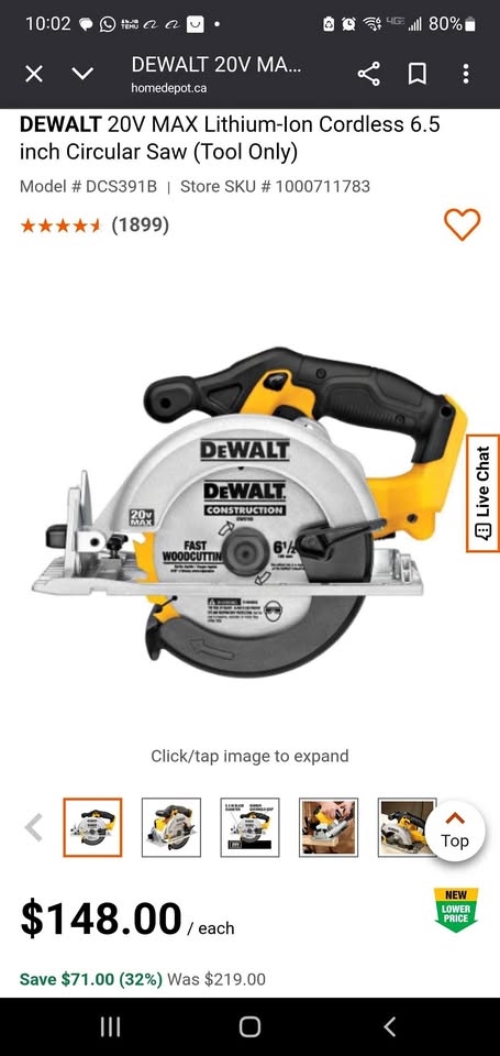 DEWALT 20V MAX 6.5" Circular Saw (Tool Only)
