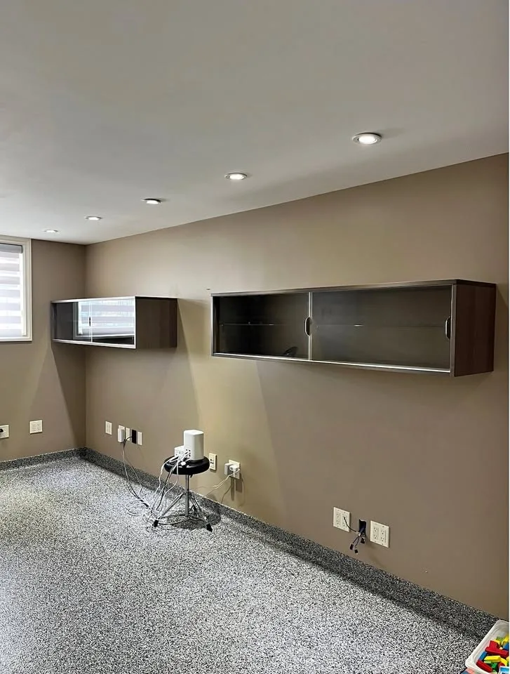 Floating shelves/cabinets with sliding glass