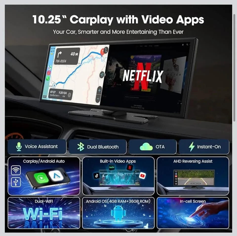 Brand New - Upgraded 10.25'' Wireless Carplay Screen, Support Ne image indicator(6)