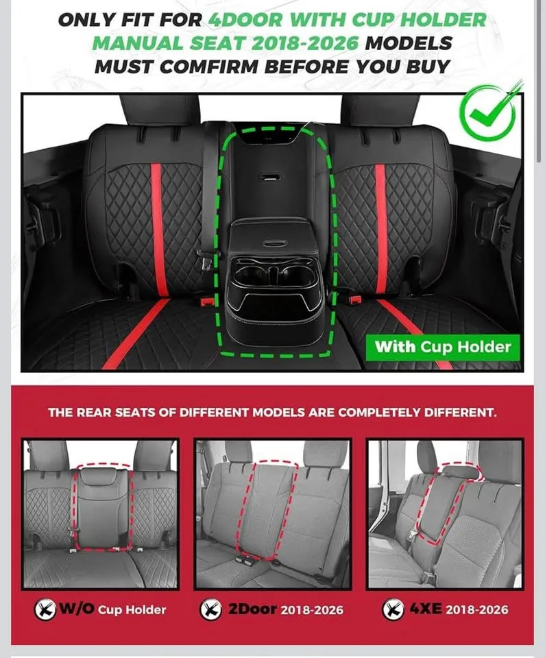 Jeep Wrangler Seat Covers 4Door JL, 2018-2025, Black/Red image indicator(3)