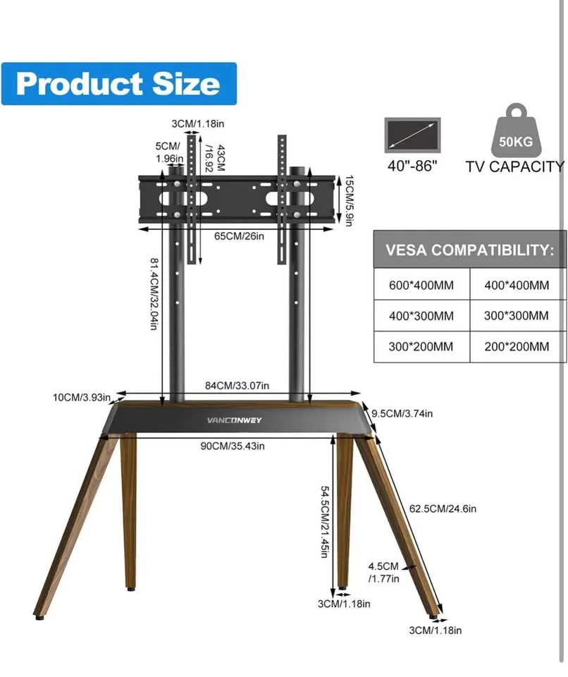 Floor TV Stand 40-86 Inch Walnut image indicator(4)