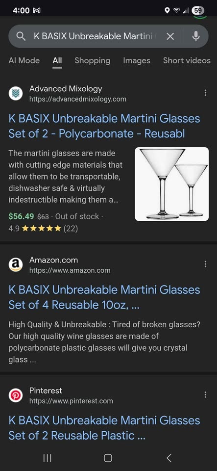 K BASIX Unbreakable Martini Glasses Set of 2 - photo 4