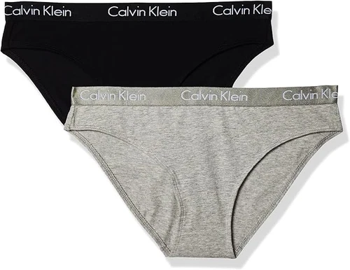 Calvin Klein Women Motive Cotton 2 Pack Bikini Panty Black & Gra